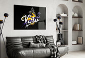 Los Angeles Lakers glass wall art styled above a desk in a teen lounge