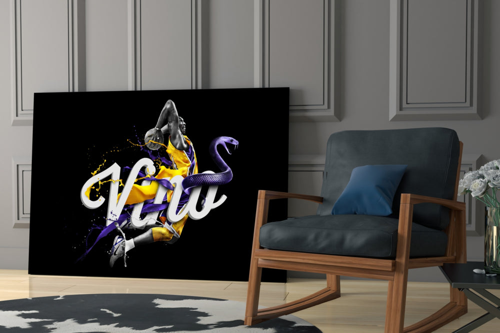 Los Angeles Lakers glass print enhancing a study with cinematic mood