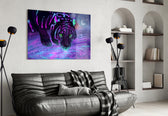 Tiger glass wall art styled above a desk in a kids room