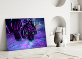 Tiger close-up showing cosmic tiger drinking from starlit pool with magenta stripes