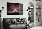 Stranger Things glass wall art styled above a desk in a kids room