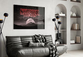 Stranger Things glass wall art styled above a desk in a kids room