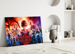Stranger Things Poster close-up showing season-2 cast with Demogorgon and lightning