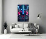 Thunder Fighter glass wall art styled above a console in a man cave