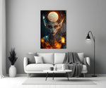 The Master glass wall art styled above a desk in an office