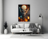 The Master glass wall art styled above a desk in an office