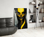 Aboriginal glass print enhancing a hallway with cinematic mood