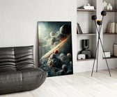 Small Bang glass print enhancing a hallway with cinematic mood