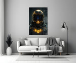 Back to the Space glass wall art styled above a desk in an office