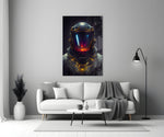 Back to the Space glass wall art styled above a desk in a man cave