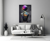 Mutation glass wall art styled above a bed in a bedroom
