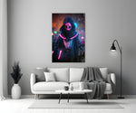 Shaman of the New World close-up showing hooded figure with magenta alien skull face
