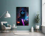 Shaman of the New World glass wall art styled above a desk in a man cave