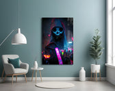 Shaman of the New World glass wall art styled above a desk in a man cave