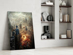 Abandonment glass print enhancing a library with cinematic mood