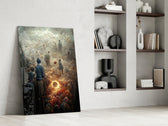 Abandonment glass print enhancing a library with cinematic mood