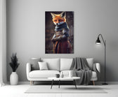 The Fox close-up showing ember fox in steel-plated pauldrons and slate-blue cloak