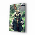 The Rabbit glass wall art displayed above a desk in a kids room with bunk beds and brass picture light