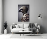 The Bird close-up showing armored falcon in silver filigree helmet