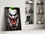 The Smile of Joker glass print enhancing a gaming room with cinematic edge