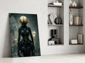 She glass print enhancing a teen lounge with cinematic mood