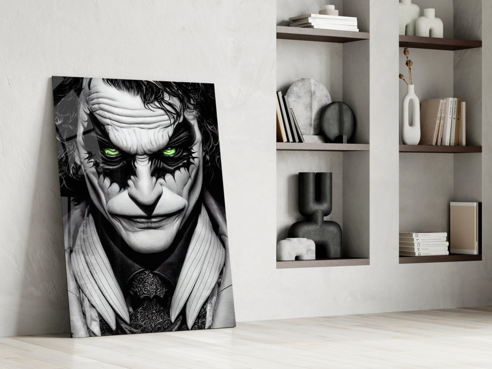 Joker glass print enhancing a teen lounge with cinematic edge