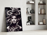 Medusa glass print enhancing an office with cinematic mood
