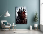 The Beast glass wall art styled above a desk in an office