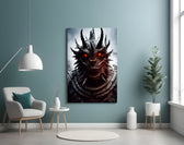 The Beast glass wall art styled above a desk in an office