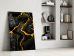 Slit glass print enhancing a library with cinematic mood