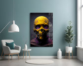 Skull glass wall art styled above a desk in an office