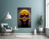 Skull glass wall art styled above a desk in an office