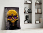Skull glass print enhancing a gaming room with cinematic mood