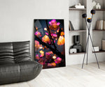 Fire Blooms panel adding editorial grace to a hallway