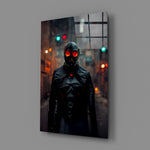 Cyberpunk-noir panel bringing electric menace to a contemporary man cave