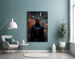 Black Rage glass wall art styled above a console in a teen lounge