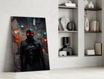 Black Rage glass print enhancing an office with cinematic edge