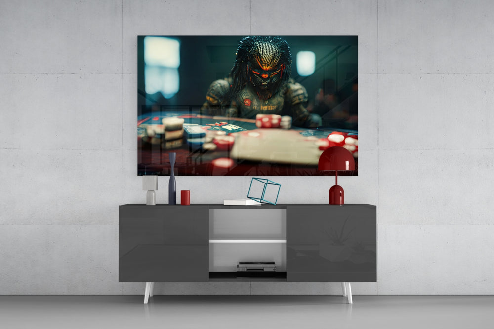 Gambler panel catching screen glow to reveal its predatory tension