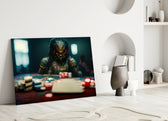 Gambler close-up showing dreadlocked alien hunter studying poker cards