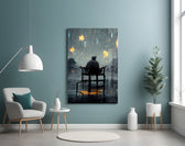 Star Rain glass wall art styled above a sideboard in a living room