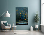 Star Rain glass wall art styled above a sideboard in a living room