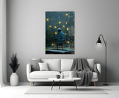 Star Rain close-up showing flat-capped man on worn chair beneath falling yellow stars