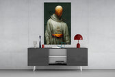 Headless Monk panel catching window light to reveal its meditative stillness