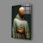 Mystical-portrait panel bringing meditative stillness to a contemporary study