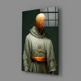 Mystical-portrait panel bringing meditative stillness to a contemporary study