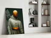 Headless Monk glass print enhancing a bedroom with cinematic mood