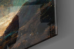 Meditation artwork anchoring a wall with bold dramatic palette