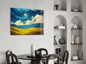 Dancing Sky panel adding editorial grace to a dining room