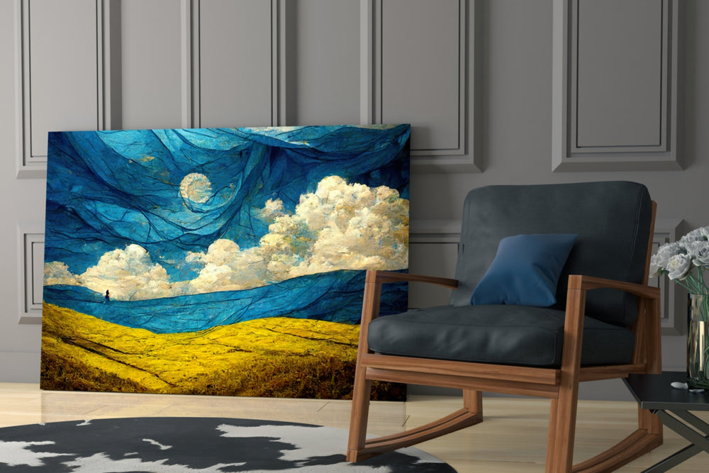 Dancing Sky glass print enhancing an office with cinematic mood