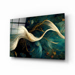Flow of Roots glass wall art displayed above a linen sofa in a contemporary living room with brass floor lamp